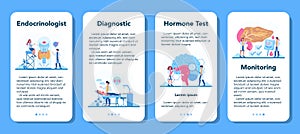 Endocrinologist mobile application banner set. Thyroid examination