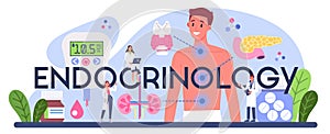 Endocrinology typographic header. Thyroid gland examination. Doctor examine