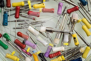 Endodontic Equipment in Petri dish glass closeup