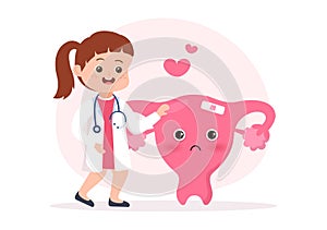 Endometriosis with Condition the Endometrium Grows Outside the Uterine Wall in Women in Flat Cute Kids Cartoon Illustration