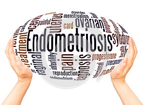 Endometriosis word cloud hand sphere concept photo