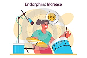 Endorphin increase as a positive effect of playing drums. Female