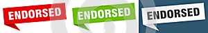 endorsed banner. endorsed speech bubble label set.