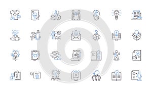 Endorsement line icons collection. Approval, Recommendation, Support, Belief, Accreditation, Commendation, Certification photo