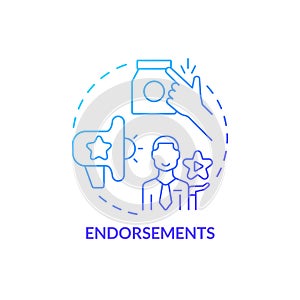 Endorsements blue gradient concept icon