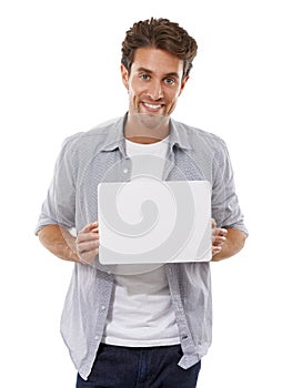 Endorsing your product. Portrait of a handsome young man holding a sign for your copyspace. photo