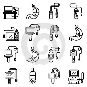 Endoscope icons set, outline style
