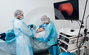 Endoscopy at the hospital. Doctor holding endoscope before gastroscopy