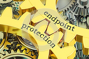 Endpoint protection concept on the gearwheels, 3D rendering