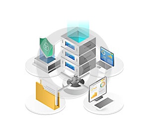 Endpoint security server network isometric flat 3d illustration concept