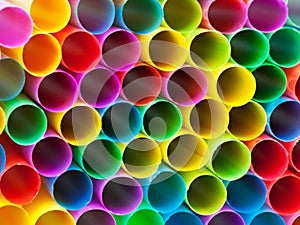 Ends of multicoloured plastic drinking straws
