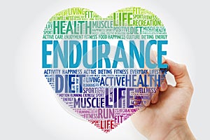 ENDURANCE heart word cloud with marker, fitness, sport, health concept