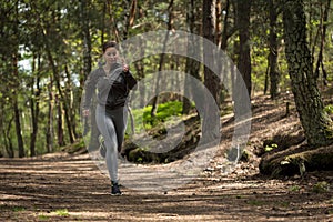 Enduring runner preparing for marathon photo