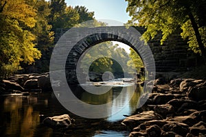 Enduring Stone arch river. Generate Ai photo