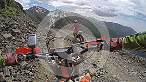 Enduro journey with dirt bike high in the mountains