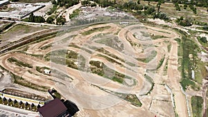 Enduro motocross off road track. Motorcycle professional track. Motocross motorcycle park in forest. Aerial view of empty professi