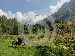 Enduro motorbike in mountains