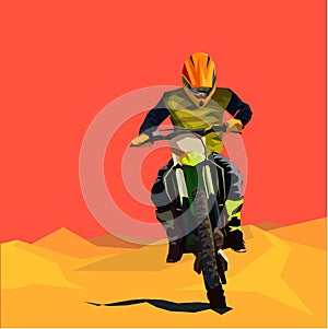 enduro in the sunset sunrise dune dessert flat style illustration