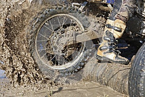 Enduro wheel in muddy track