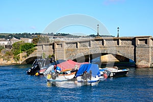 Boats moored on the River Axe, Axmouth.