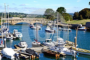 Boats moored on the River Axe, Axmouth.