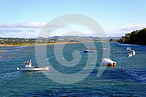 Fishing boats moored on the River Axe, Axmouth.