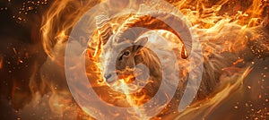 Energetic aries fiery ram embracing pioneering spirit with dynamic energy