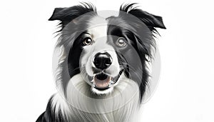 Energetic Border Collie Portrait Isolated on White