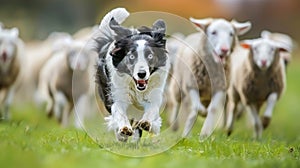 Energetic border collie pup showing herding skills in lush field, known for intelligence