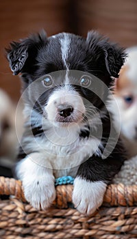 Energetic border collie puppy showing intelligent herding skills in lush green pasture