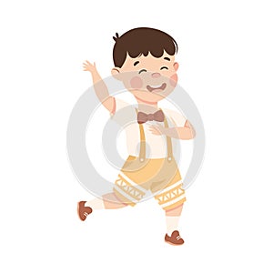 Energetic Boy with Bow Tie Dancing Moving to Music Rythm Vector Illustration