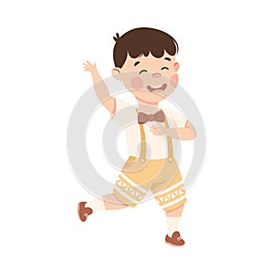 Energetic Boy with Bow Tie Dancing Moving to Music Rythm Vector Illustration photo