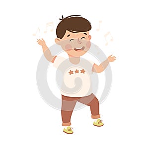 Energetic Boy Dancing Moving to Music Rythm Vector Illustration