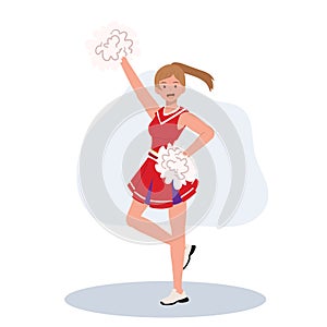 Energetic cheerleader girl in a bright uniform holding pom poms. Ideal for Fun and Sporty Projects photo