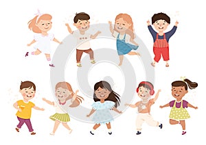 Energetic Children Dancing Moving to Music Rythm Vector Set