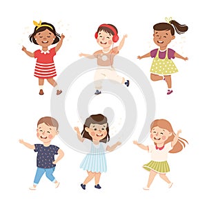 Energetic Children Dancing Moving to Music Rythm Vector Set