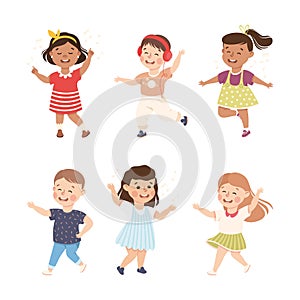 Energetic Children Dancing Moving to Music Rythm Vector Set photo