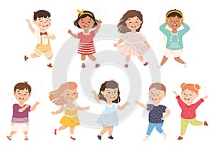 Energetic Children Dancing Moving to Music Rythm Vector Set photo