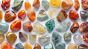 Energetic collage of Carnelian, Jadeite, and Tiger's Eye, invigorating the senses with their vibrant colors on a