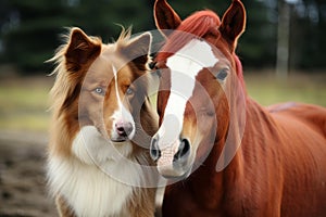 Energetic Collie dog horse day. Generate Ai