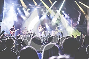 Energetic Crowd Enjoying Live Concert Performance at Music Festival