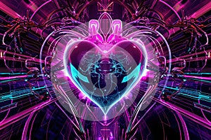 Energetic Cyber Heart Embodies Futuristic Love And Technological Marvel With Neon Glow