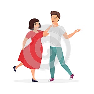 Energetic dance of young couple, happy man and woman dancing on date