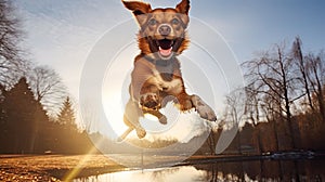 energetic dog jumping happy