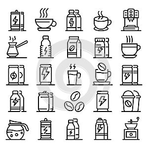 Energetic drink icons set, outline style