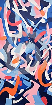 Energetic And Dynamic Abstract Painting With Navy And Pink Tones