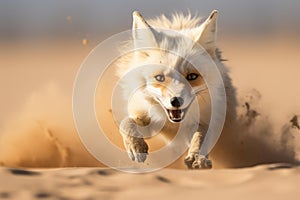 Energetic fox dashing through sand