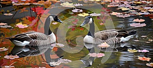 Energetic geese joyfully swimming in a pristine, crystal clear pond on a sunny day