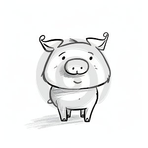 Energetic Gesture: Minimalistic Cartoon Doodle Of A Little Pig photo