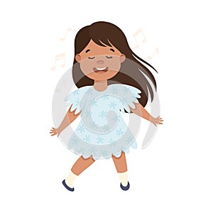 Energetic Girl in Blue Dress Dancing Moving to Music Rythm Vector Illustration photo